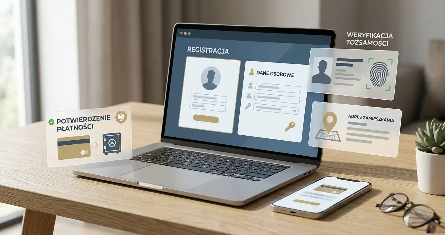 Abstrakcyjna ilustracja procesu zakładania i weryfikacji konta online
