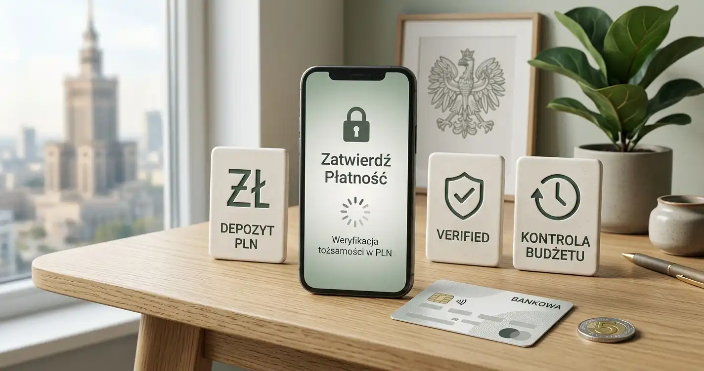 Abstrakcyjna ilustracja wpłaty kartą w PLN bez znaków marek